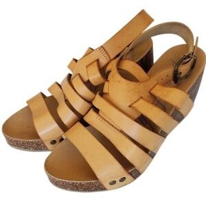 Blowfish Malibu Strappy Cork Wedge Sandals Tan SZ:8 EUC